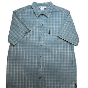 Columbia Blue Checked Button Down Short Sleeve Men's Shirt Size Large